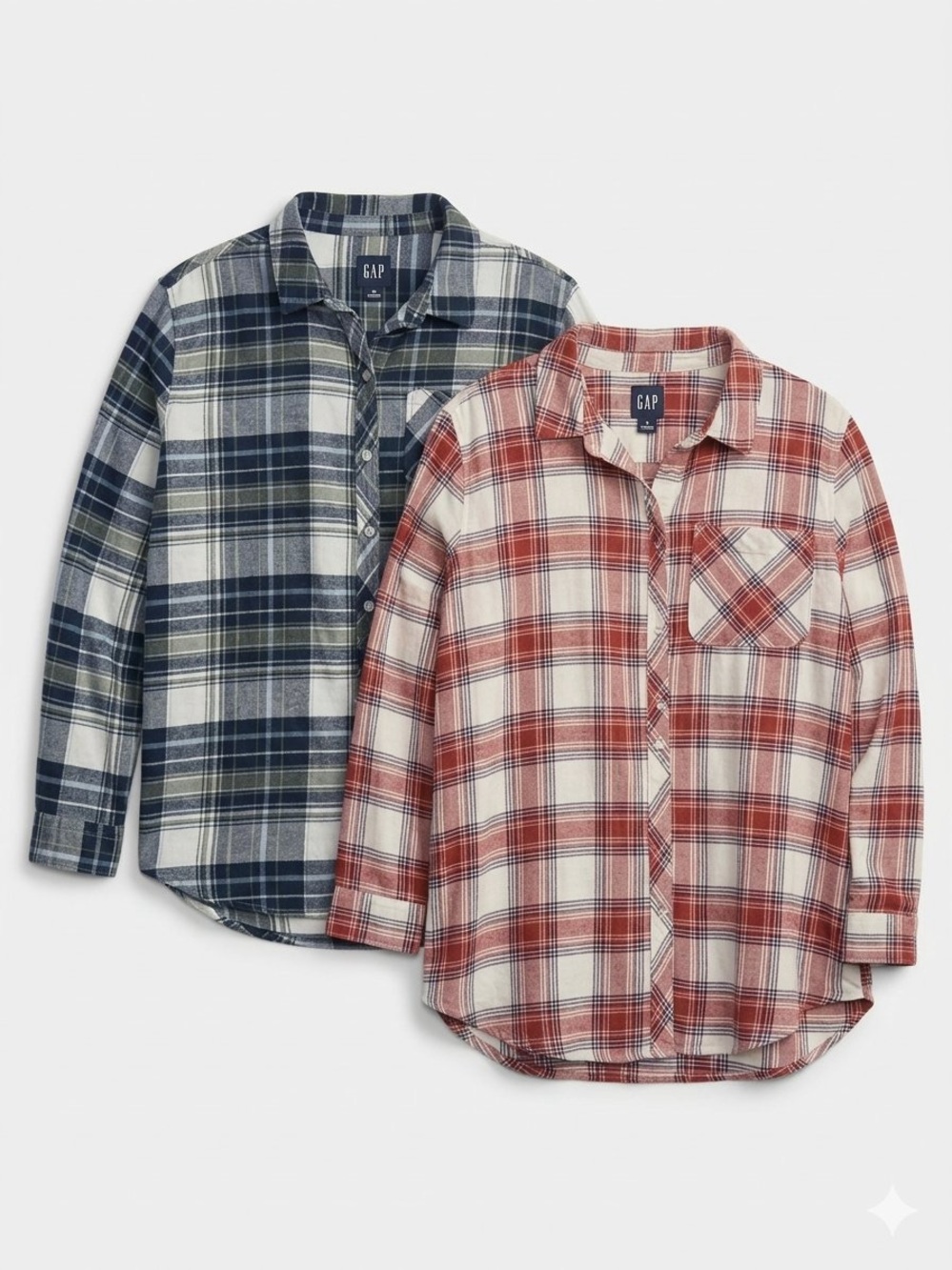 GAP Plaid Button-Down Shirt Duo in Red and Navy